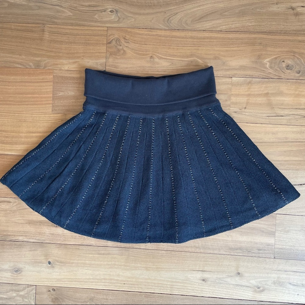 Free People: Navy Blue Knit Metallic Skirt Comfy